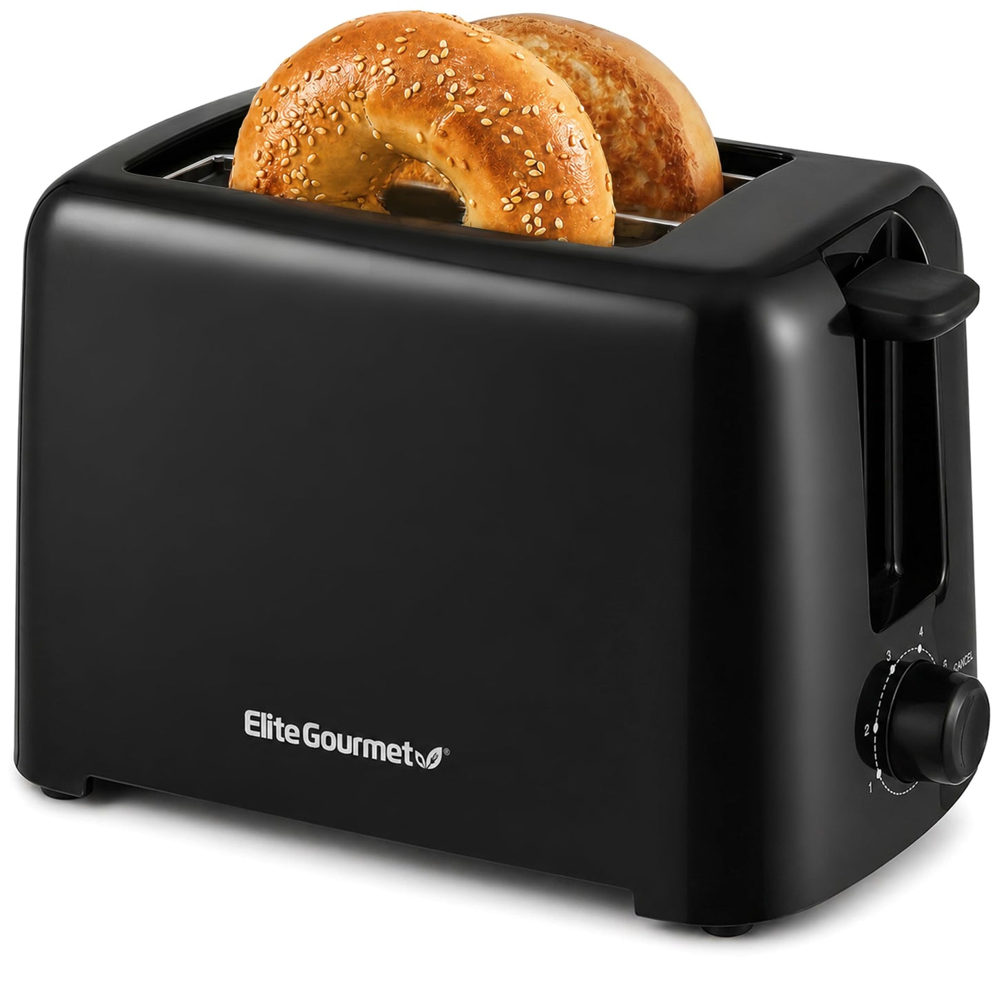 Elite Gourmet 2-Slice Cool Touch Toaster – 6 Browning Levels, Extra Wide 1.25” Slots for Bagels & Thick Bread, Cancel Function, Compact, ETL Certified, Black