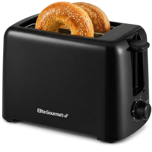 Elite Gourmet 2-Slice Cool Touch Toaster – 6 Browning Levels, Extra Wide 1.25” Slots for Bagels & Thick Bread, Cancel Function, Compact, ETL Certified, Black
