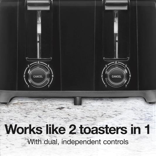 Proctor Silex 4 Slice Toaster with Extra Wide Slots for Bagels, Cool-Touch Walls, Shade Selector With 7 Browning Levels, Toast Boost, Auto Shut-off and Cancel Button, Black (24215PS)